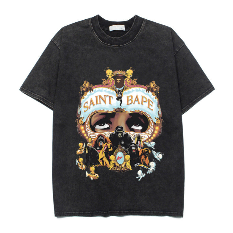2026 American high street style new short-sleeved gorilla face T-shirt