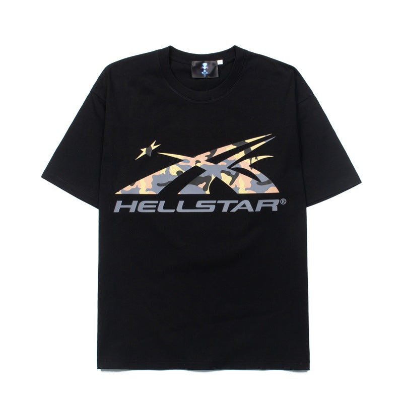 2026 American Street Style Classic Letter Camouflage Print T-shirt
