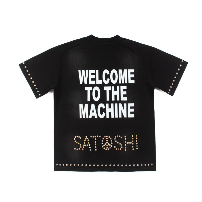 2026 American street style letter print washed retro distressed T-shirt