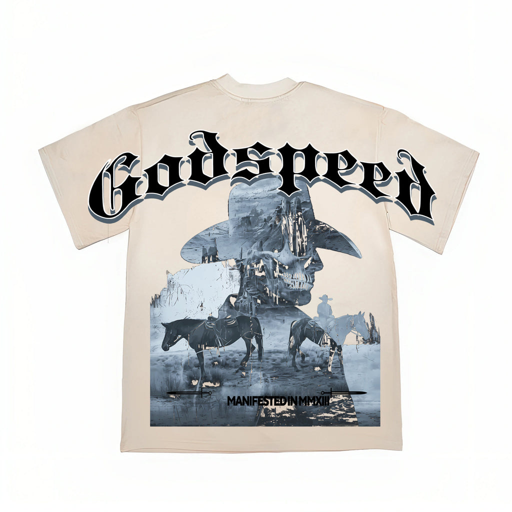 2026 American Retro Horseman Skull Print Washed T-shirt