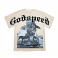2026 American Retro Horseman Skull Print Washed T-shirt