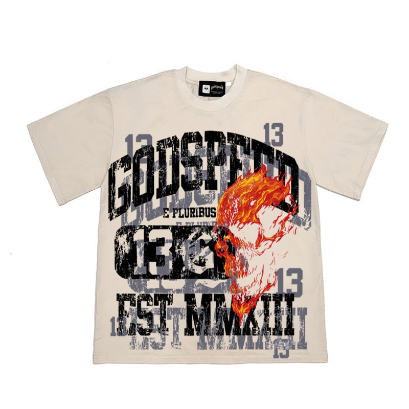 2026 American Style Flame Skull No. 13 High Street Casual T-shirt