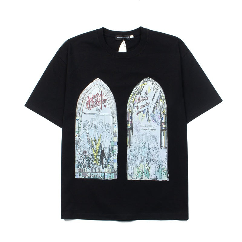 2026 American High Street Retro Devil Skull Window Print T-shirt