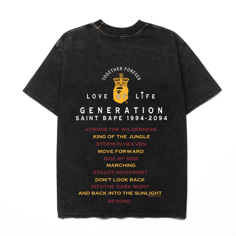 2026 American high street style new short-sleeved gorilla face T-shirt