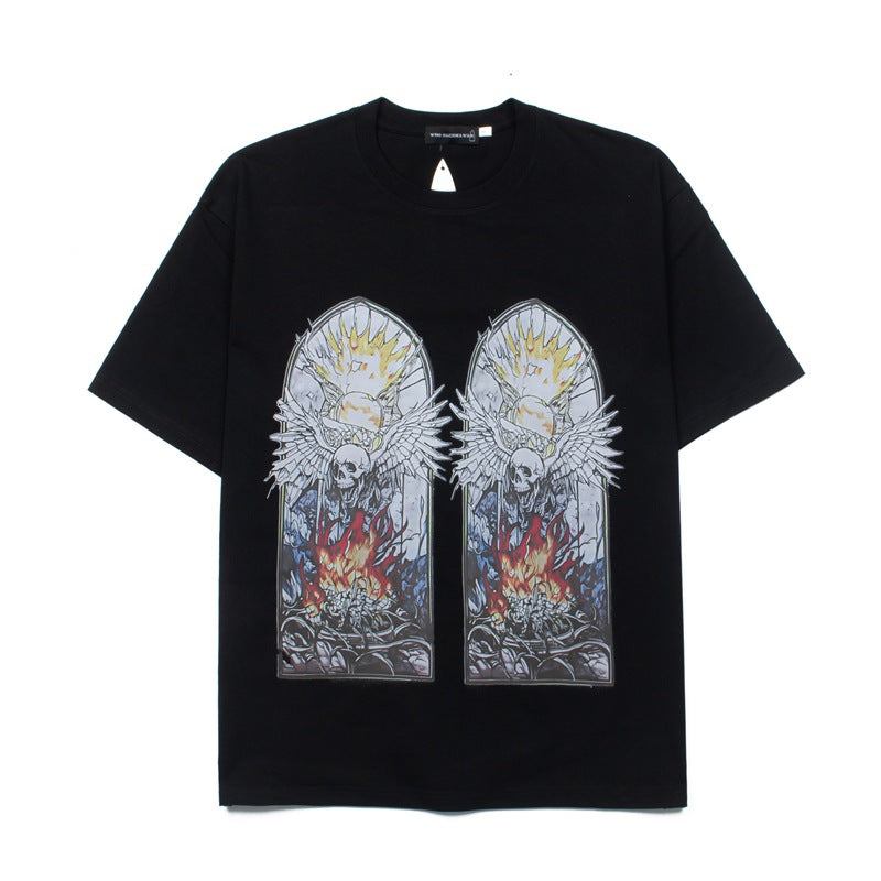2026 American High Street Retro Devil Skull Window Print T-shirt