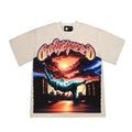 American Retro Falling Statue of Liberty Print Washed T-shirt