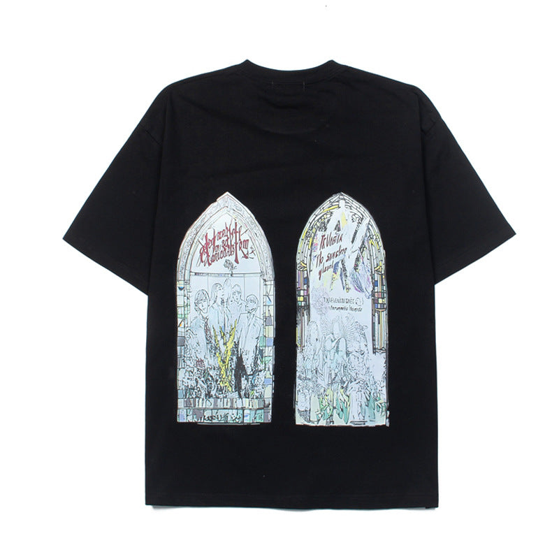 2026 American High Street Retro Devil Skull Window Print T-shirt