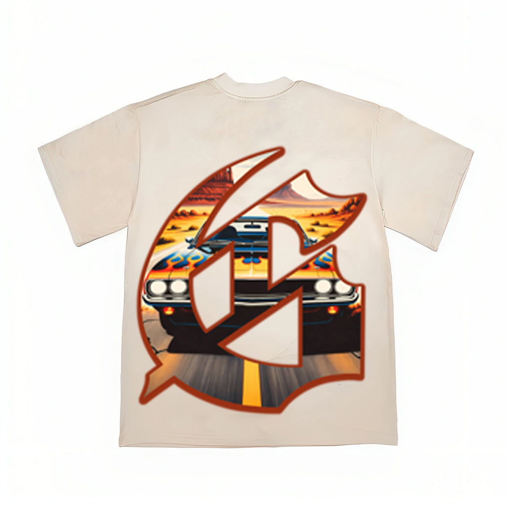 2026 American Skull Racing Retro Print High Street Casual T-shirt