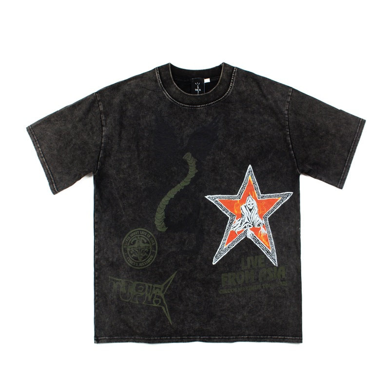 2026 American high street style dragon and tiger five-pointed T-shirt