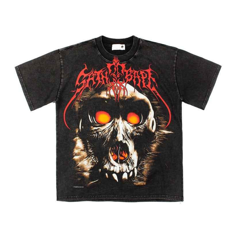 2026 American Skull and Ape Man Vintage Washed Retro T-shirt