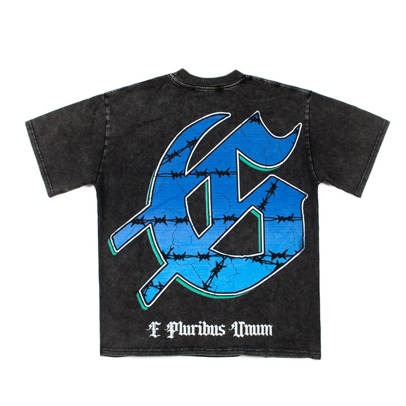 2026 American High Street Retro Washed Distressed Skull T-shirt