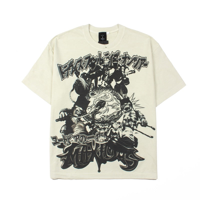 2026 American high street style new short-sleeved washed T-shirt