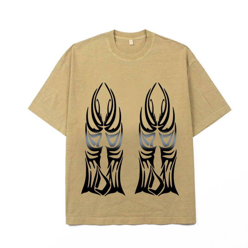 2026 American High Street Window Flame Print Retro Loose T-shirt