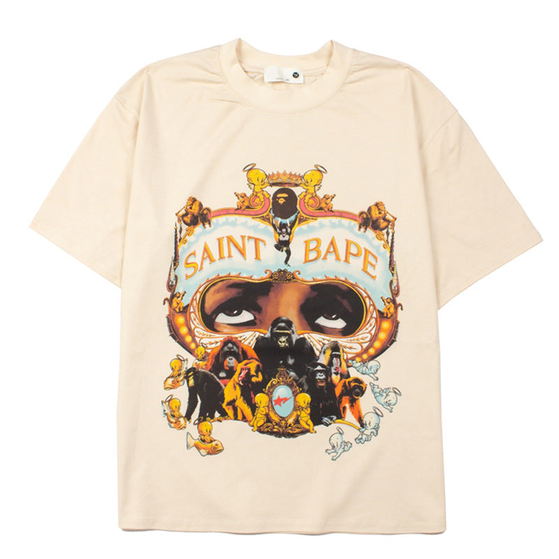 2026 American high street style new short-sleeved gorilla face T-shirt