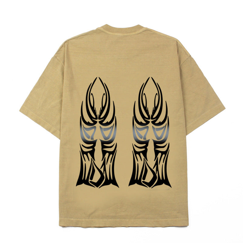 2026 American High Street Window Flame Print Retro Loose T-shirt