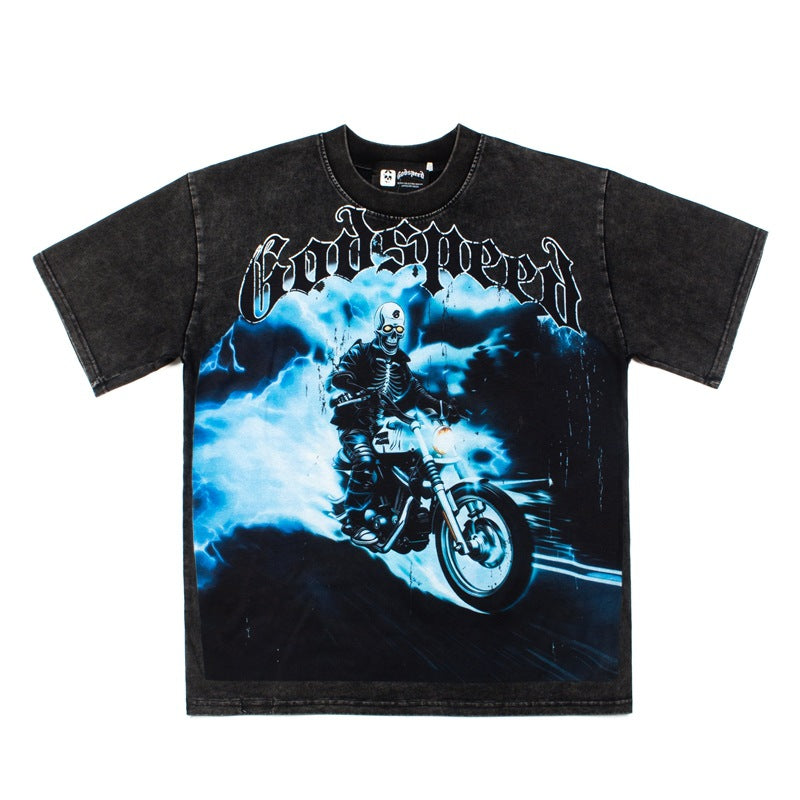 2026 American Retro Skull Model Rider Unisex Washed T-shirt