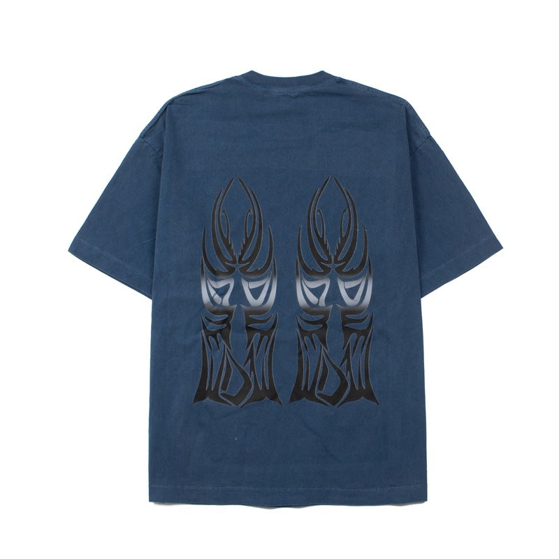 2026 American High Street Window Flame Print Retro Loose T-shirt